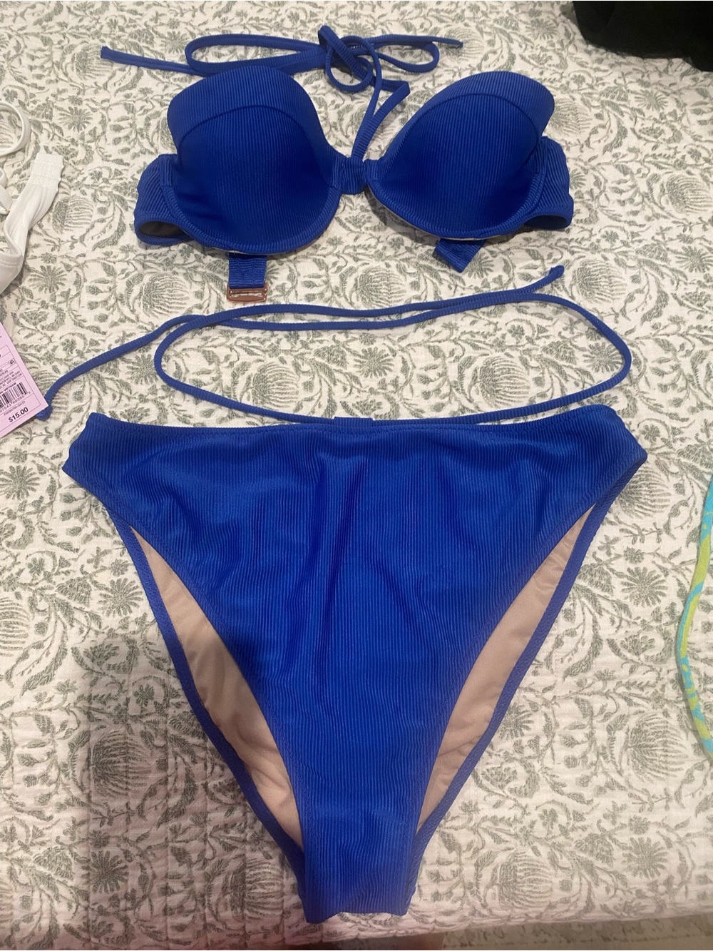 Shade & Shore Royal Blue Ribbed Bikini Set